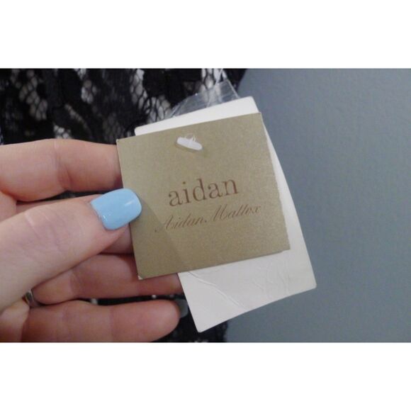 Aidan Mattox Lace Hi Lo Dress - Black Ivory 2 - Picture 5 of 8